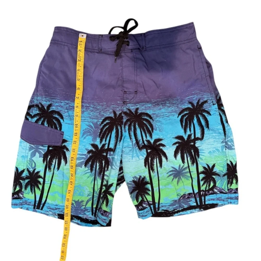 Men's Tropical Palm Print Swim Shorts - Blue/Green